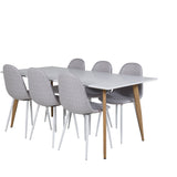 Polar Matbord - Ek-Look / Vit- 180*90*H75 +Jídelní židle Polar - Bílé nohy - Světle šedá látka _6