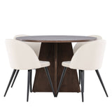 Bootcut jídelní stůl se sametovou jídelní židlí