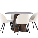 Bootcut jídelní stůl se sametovou jídelní židlí