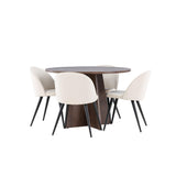 Bootcut jídelní stůl se sametovou jídelní židlí