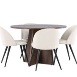 Bootcut jídelní stůl se sametovou jídelní židlí