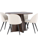 Bootcut jídelní stůl se sametovou jídelní židlí