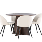 Bootcut jídelní stůl se sametovou jídelní židlí