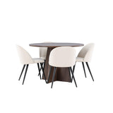 Bootcut jídelní stůl se sametovou jídelní židlí