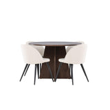 Bootcut jídelní stůl se sametovou jídelní židlí