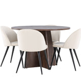 Bootcut jídelní stůl se sametovou jídelní židlí