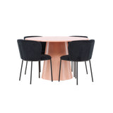 Stůl Lanzo – broskev se 4 židlemi Edina – černá