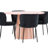 Stůl Lanzo – broskev se 4 židlemi Edina – černá