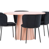 Stůl Lanzo – broskev se 4 židlemi Edina – černá