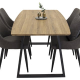 Jídelní stůl Inca - 160/200*85*H75 - Dub / Černá +Plaza - Jídelní židle - Černá/Tmavě šedá _4