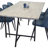 Jepara Matbord - Grå - 250*100*H76+Velvet Matstol - Svart / Blå Sammet_6