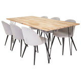 Stůl Bali - 200*90 cm - Teak / Černá - Sametová jídelní židle Manšestr - Světle šedá / Černá 6