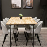Stůl Bali - 200*90 cm - Teak / Černá - Sametová jídelní židle Manšestr - Světle šedá / Černá 6