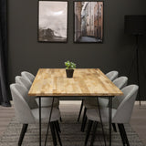 Stůl Bali - 200*90 cm - Teak / Černá - Sametová jídelní židle Manšestr - Světle šedá / Černá 6