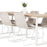 Cirebon Jídelní stůl 200*90cm - Teak / Bílá+Cirebon Jídelní židle - Bílá / Bílá