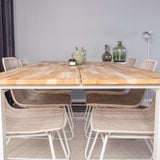 Cirebon Jídelní stůl 200*90cm - Teak / Bílá+Cirebon Jídelní židle - Bílá / Bílá