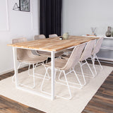 Cirebon Jídelní stůl 200*90cm - Teak / Bílá+Cirebon Jídelní židle - Bílá / Bílá
