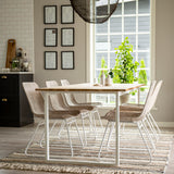 Cirebon Jídelní stůl 200*90cm - Teak / Bílá+Cirebon Jídelní židle - Bílá / Bílá