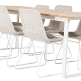 Cirebon Jídelní stůl 200*90cm - Teak / Bílá+Cirebon Jídelní židle - Bílá / Bílá