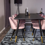 Dipp Jídelní stůl - 180*90cm - Černá dýha / černé nohy s mosazným dipp - Sametová jídelní židle Mosaz - Růžová / Černá 6