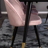 Dipp Jídelní stůl - 180*90cm - Černá dýha / černé nohy s mosazným dipp - Sametová jídelní židle Mosaz - Růžová / Černá 6