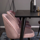 Dipp Jídelní stůl - 180*90cm - Černá dýha / černé nohy s mosazným dipp - Sametová jídelní židle Mosaz - Růžová / Černá 6