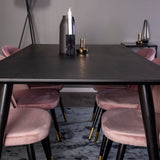 Dipp Jídelní stůl - 180*90cm - Černá dýha / černé nohy s mosazným dipp - Sametová jídelní židle Mosaz - Růžová / Černá 6