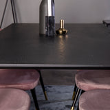 Dipp Jídelní stůl - 180*90cm - Černá dýha / černé nohy s mosazným dipp - Sametová jídelní židle Mosaz - Růžová / Černá 6