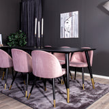 Dipp Jídelní stůl - 180*90cm - Černá dýha / černé nohy s mosazným dipp - Sametová jídelní židle Mosaz - Růžová / Černá 6