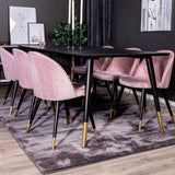 Dipp Jídelní stůl - 180*90cm - Černá dýha / černé nohy s mosazným dipp - Sametová jídelní židle Mosaz - Růžová / Černá 6
