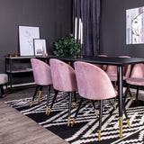 Dipp Jídelní stůl - 180*90cm - Černá dýha / černé nohy s mosazným dipp - Sametová jídelní židle Mosaz - Růžová / Černá 6
