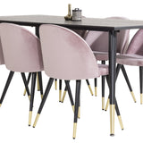 Dipp Jídelní stůl - 180*90cm - Černá dýha / černé nohy s mosazným dipp - Sametová jídelní židle Mosaz - Růžová / Černá 6