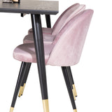 Dipp Jídelní stůl - 180*90cm - Černá dýha / černé nohy s mosazným dipp - Sametová jídelní židle Mosaz - Růžová / Černá 6