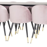 Dipp Jídelní stůl - 180*90cm - Černá dýha / černé nohy s mosazným dipp - Sametová jídelní židle Mosaz - Růžová / Černá 6