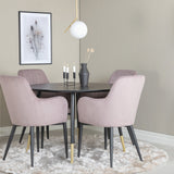 Jídelní stůl Dipp - 115 cm - Černá dýha / černé nohy s mosazným dippem + Komfortní jídelní židle - černé nohy / Dusty Pink Manšestr _4