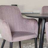 Jídelní stůl Dipp - 115 cm - Černá dýha / černé nohy s mosazným dippem + Komfortní jídelní židle - černé nohy / Dusty Pink Manšestr _4