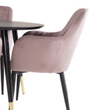 Jídelní stůl Dipp - 115 cm - Černá dýha / černé nohy s mosazným dippem + Komfortní jídelní židle - černé nohy / Dusty Pink Manšestr _4