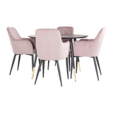 Jídelní stůl Dipp - 115 cm - Černá dýha / černé nohy s mosazným dippem + Komfortní jídelní židle - černé nohy / Dusty Pink Manšestr _4