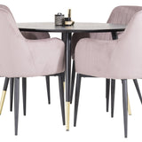 Jídelní stůl Dipp - 115 cm - Černá dýha / černé nohy s mosazným dippem + Komfortní jídelní židle - černé nohy / Dusty Pink Manšestr _4