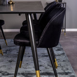 Dipp jídelní stůl - 180*90cm - Černá dýha / černé nohy s mosazným dipp - Sametová jídelní židle Mosaz - Černá / Černá 6