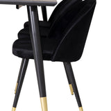 Dipp jídelní stůl - 180*90cm - Černá dýha / černé nohy s mosazným dipp - Sametová jídelní židle Mosaz - Černá / Černá 6