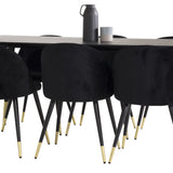 Dipp jídelní stůl - 180*90cm - Černá dýha / černé nohy s mosazným dipp - Sametová jídelní židle Mosaz - Černá / Černá 6