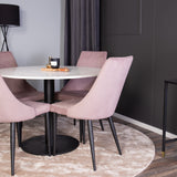 Jídelní stůl Razzia 106cm -Bílá Terazzo / Černá +Leone jídelní židle - Černé nohy / Dusty PinkCorduroy _4