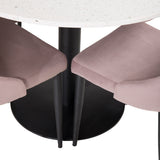 Jídelní stůl Razzia 106cm -Bílá Terazzo / Černá +Leone jídelní židle - Černé nohy / Dusty PinkCorduroy _4