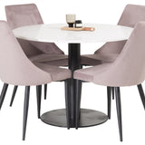 Jídelní stůl Razzia 106cm -Bílá Terazzo / Černá +Leone jídelní židle - Černé nohy / Dusty PinkCorduroy _4