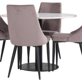 Jídelní stůl Razzia 106cm -Bílá Terazzo / Černá +Leone jídelní židle - Černé nohy / Dusty PinkCorduroy _4