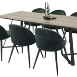 Marina Jídelní stůl - Šedé dřevo / černá (1) + Sametová židle - Zelená (6)