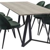 Marina Jídelní stůl - Šedé dřevo / černá (1) + Sametová židle - Zelená (6)