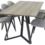 Marina Jídelní stůl - šedé dřevo / černá (1) + sametová židle - šedá (6)