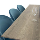 Marina Jídelní stůl - Šedé dřevo / černá (1) + Sametová židle - Modrá (6)